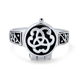 Triquetra Celtic Knot Trinity Signet Poison Ring for Men Oxidized Silver