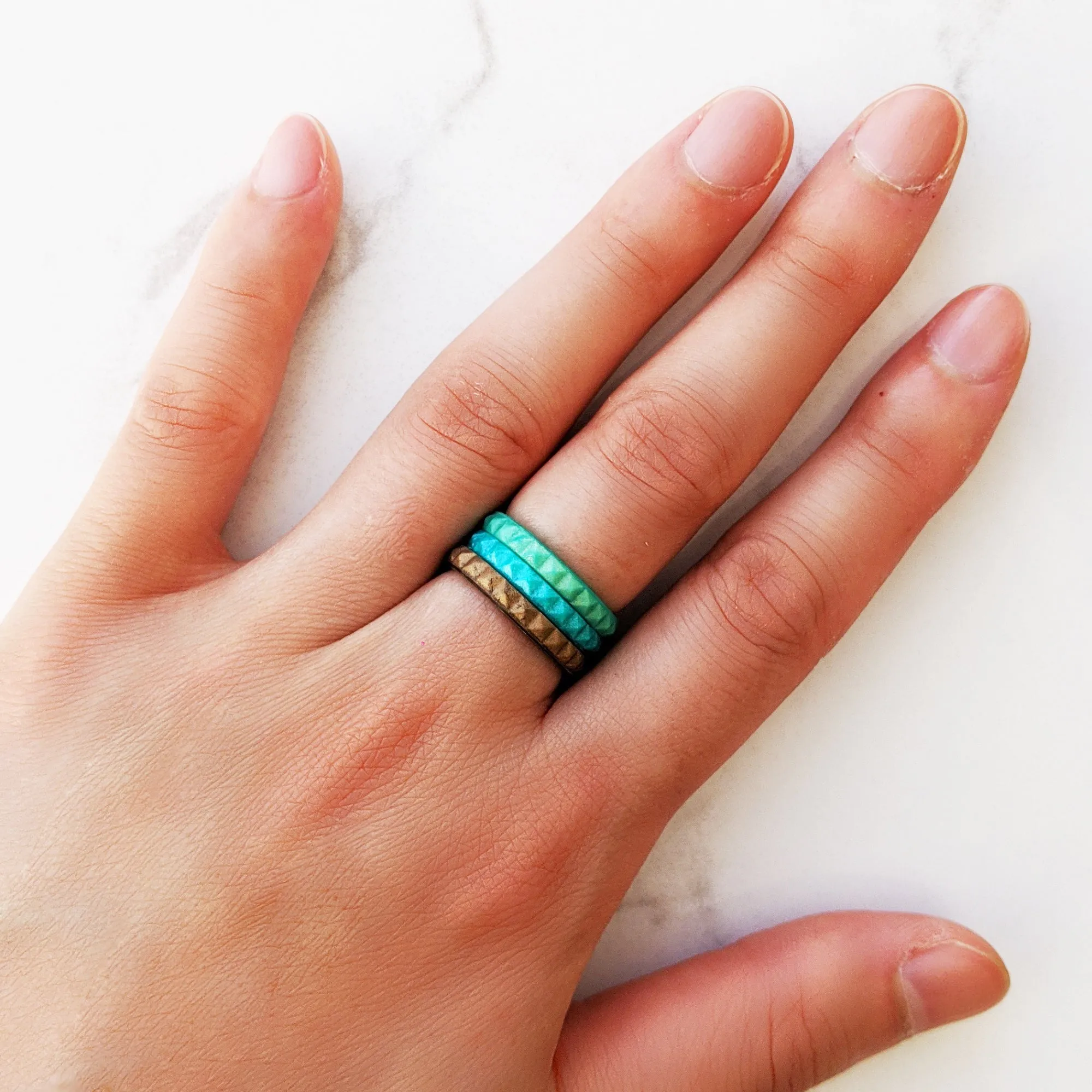 Turquoise Pyramid Silicone Ring - Stackable Thin Band