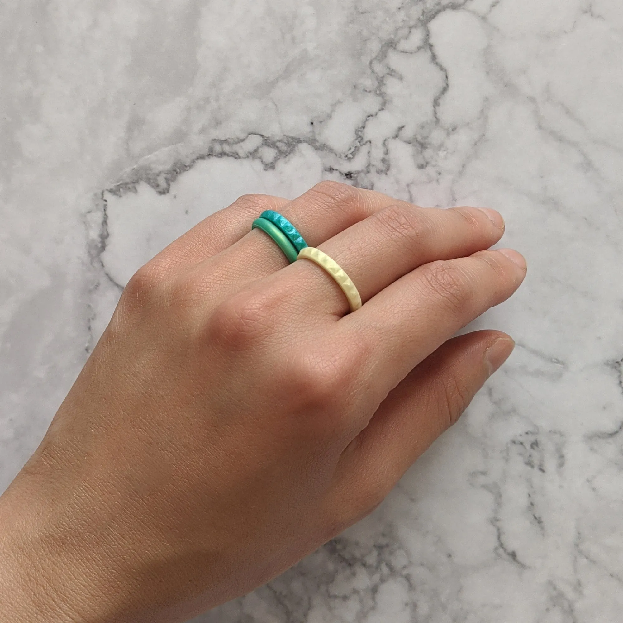 Turquoise Pyramid Silicone Ring - Stackable Thin Band