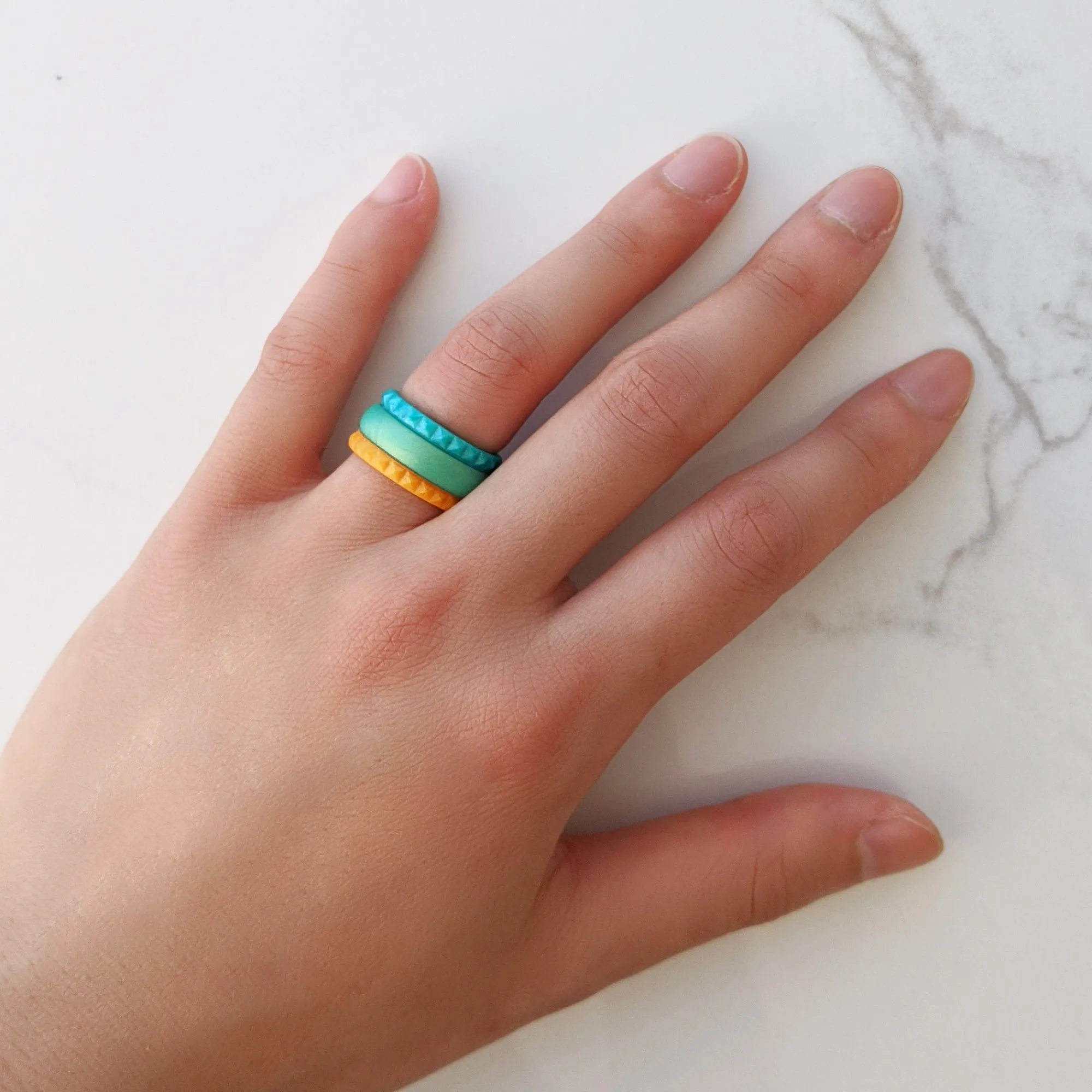 Turquoise Pyramid Silicone Ring - Stackable Thin Band