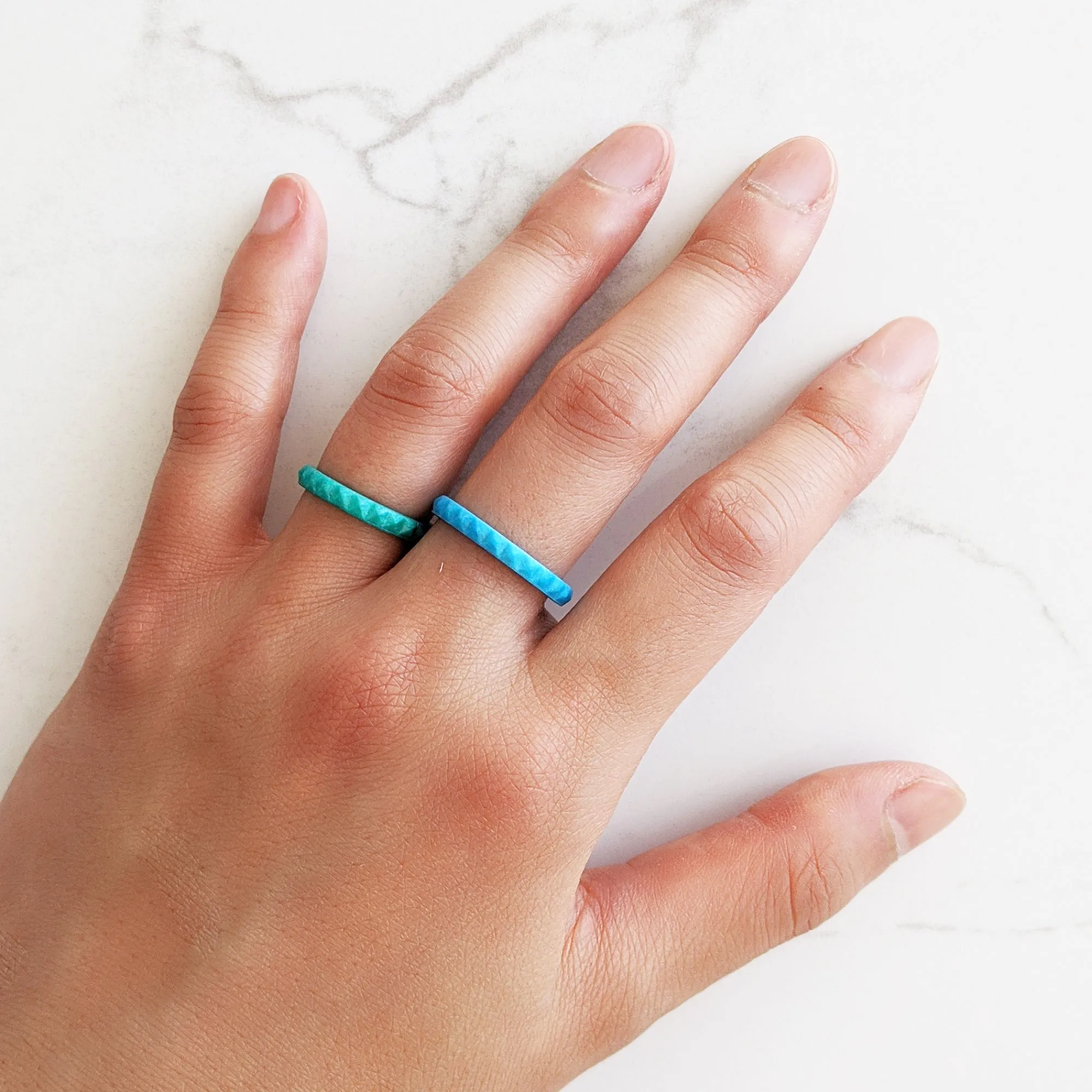 Turquoise Pyramid Silicone Ring - Stackable Thin Band