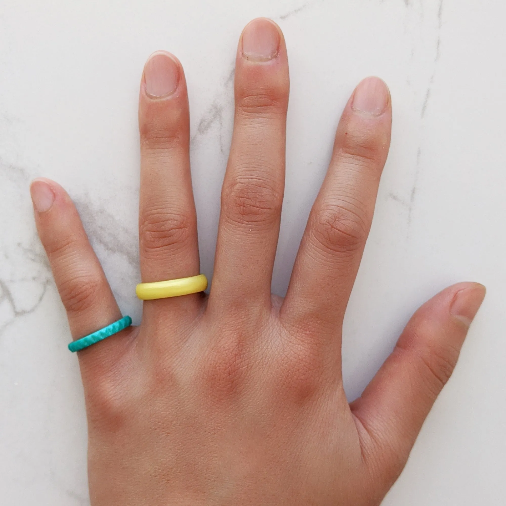 Turquoise Pyramid Silicone Ring - Stackable Thin Band