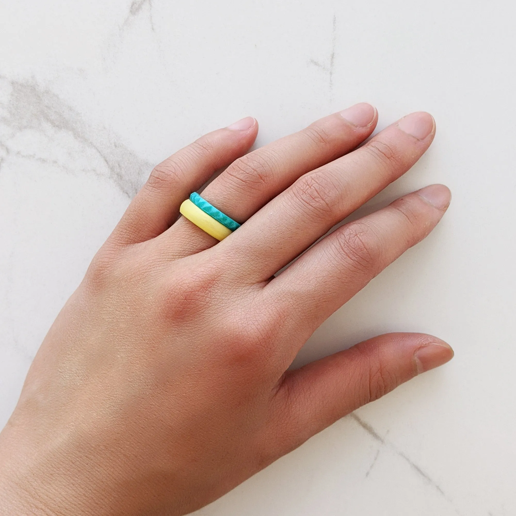 Turquoise Pyramid Silicone Ring - Stackable Thin Band