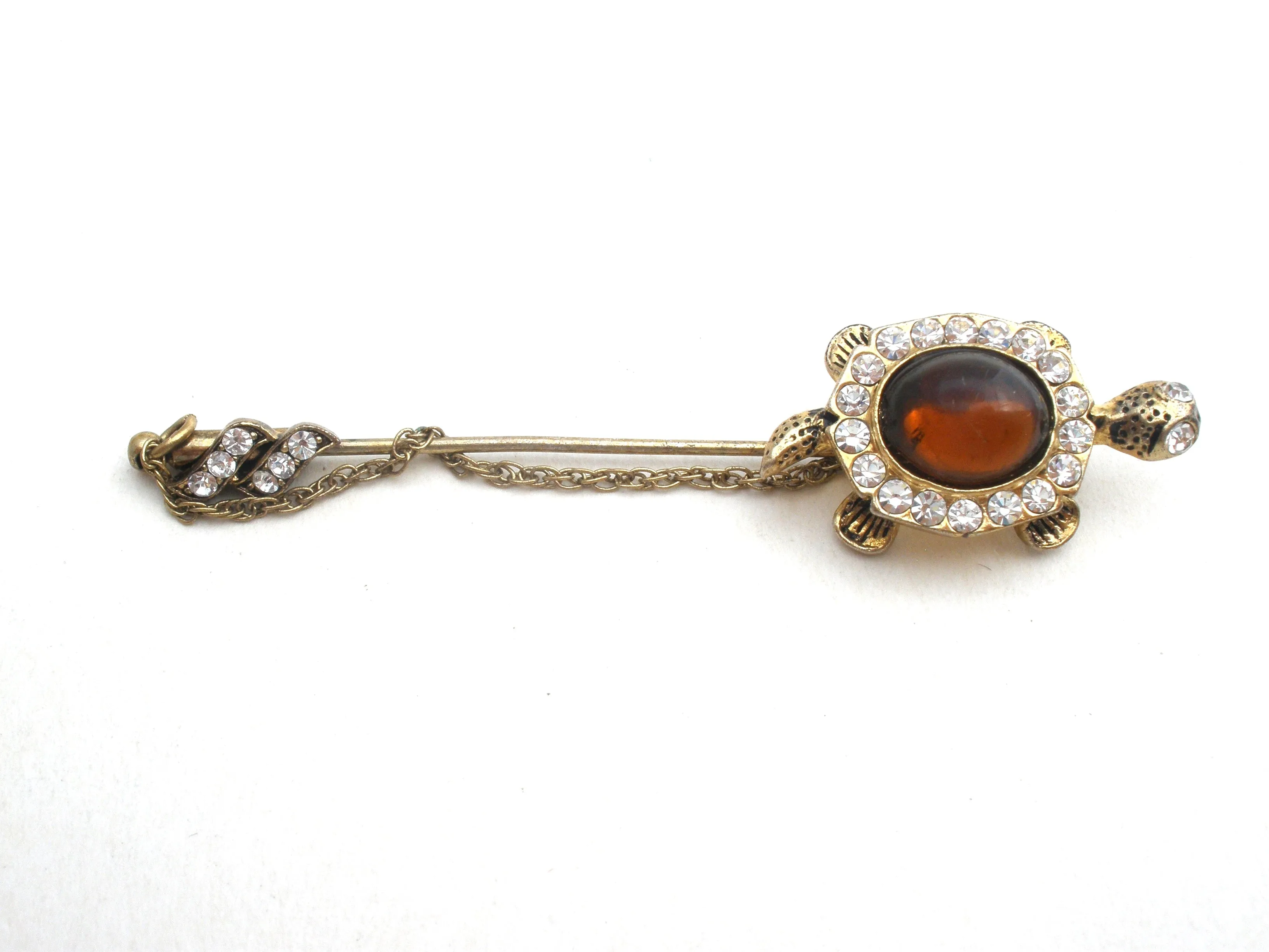 Turtle Jelly Belly Rhinestone Stick Pin Brooch Vintage