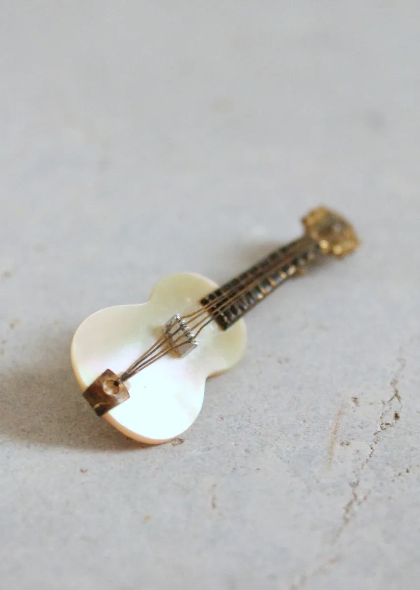 Vintage 1950s Mother of Pearl Guitar Brooch