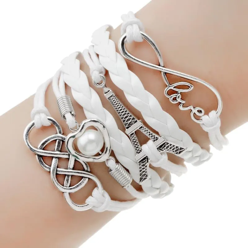 Vintage Bird Owls Anchor Wrap Leather Charm bracelets for women