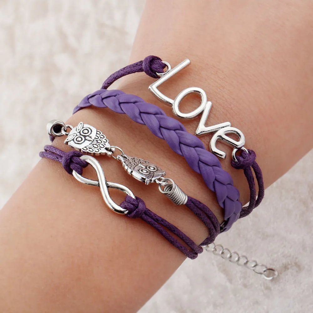 Vintage Bird Owls Anchor Wrap Leather Charm bracelets for women