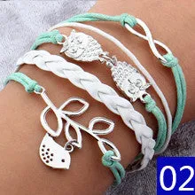 Vintage Bird Owls Anchor Wrap Leather Charm bracelets for women