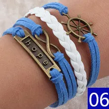 Vintage Bird Owls Anchor Wrap Leather Charm bracelets for women