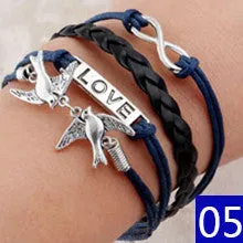 Vintage Bird Owls Anchor Wrap Leather Charm bracelets for women