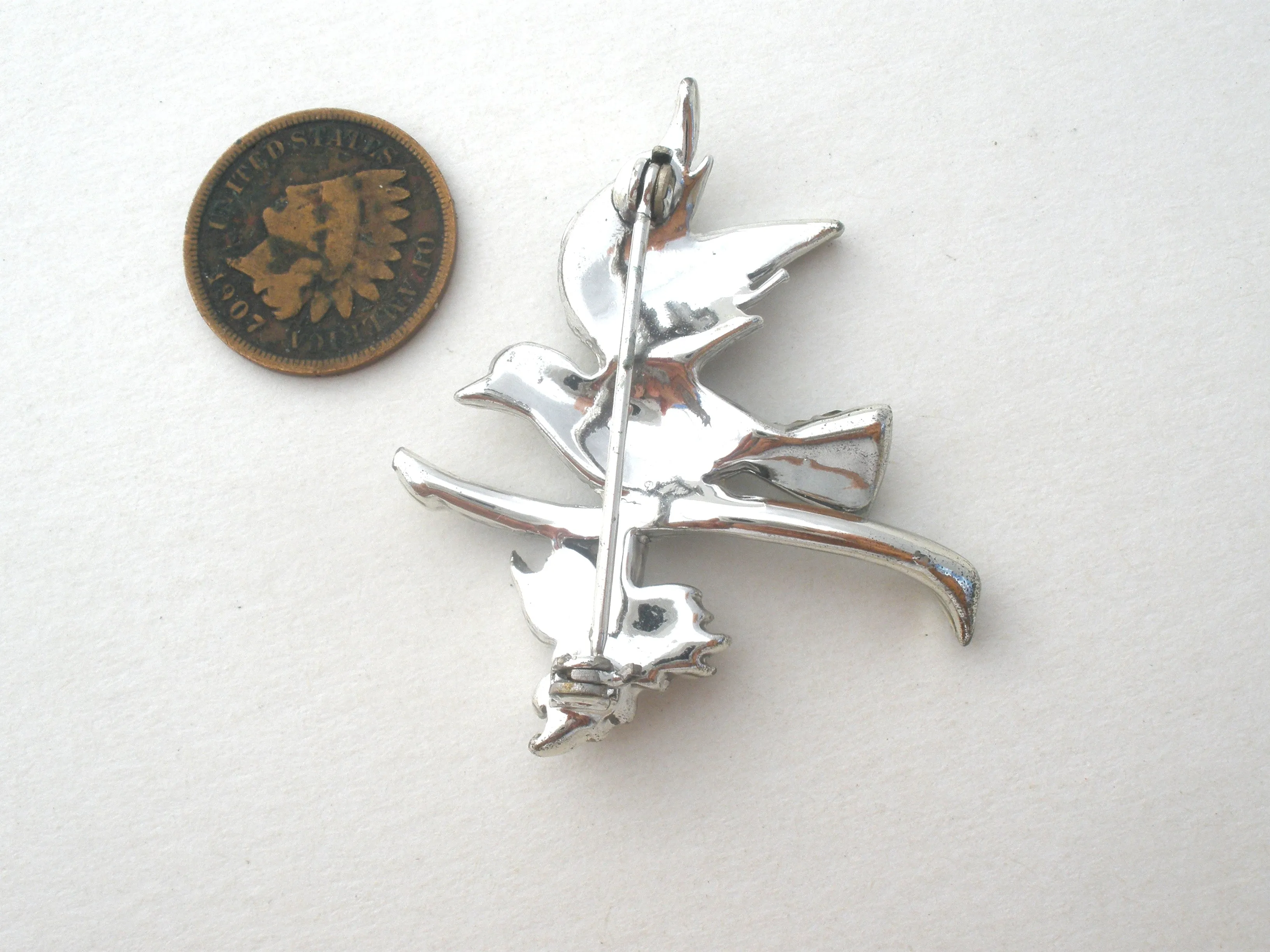 Vintage Blue Bird On A Branch Brooch Pin