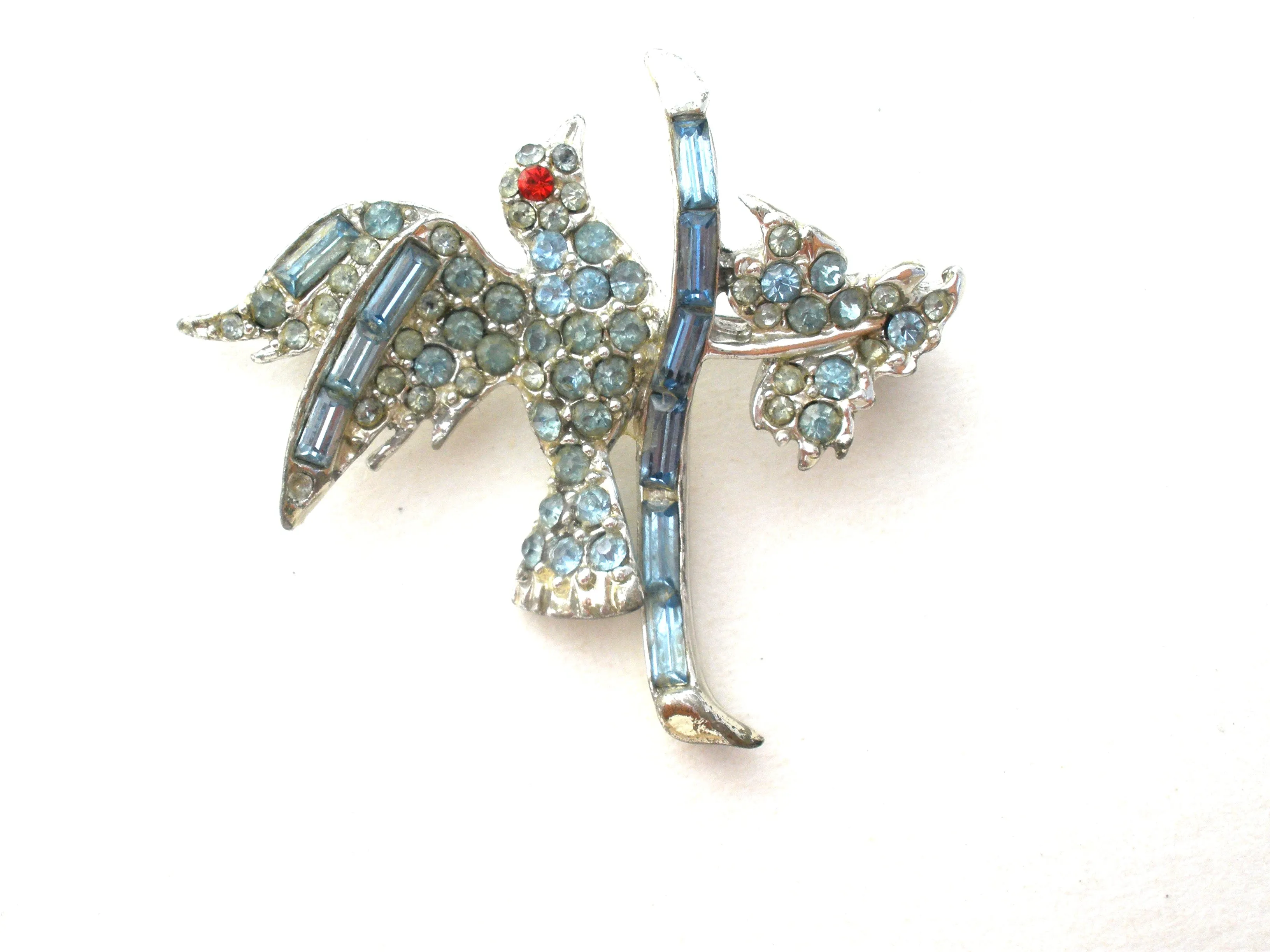 Vintage Blue Bird On A Branch Brooch Pin