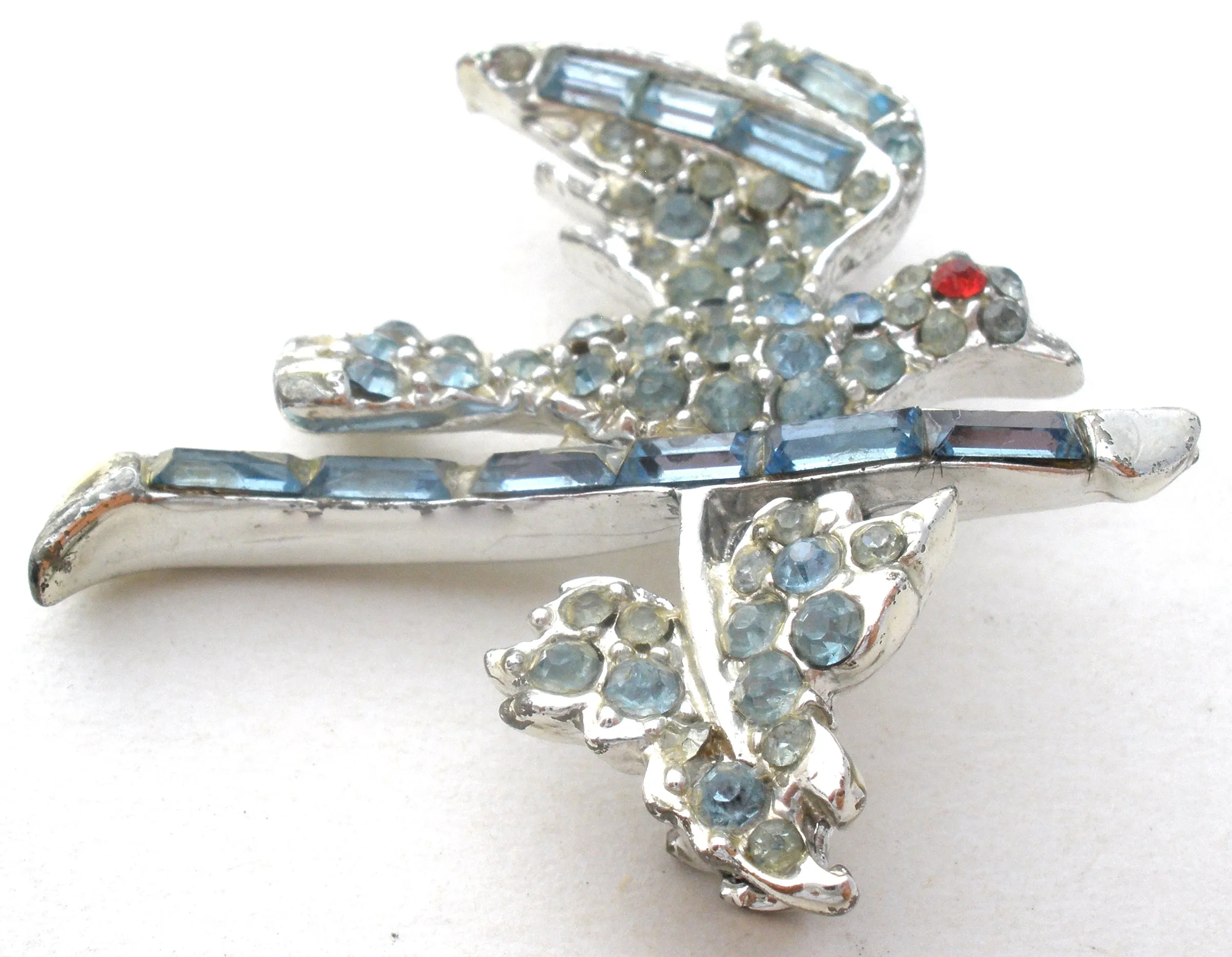 Vintage Blue Bird On A Branch Brooch Pin