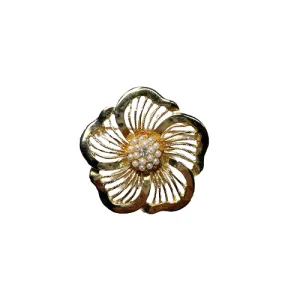 Vintage Gold & Pearl Flower Brooch