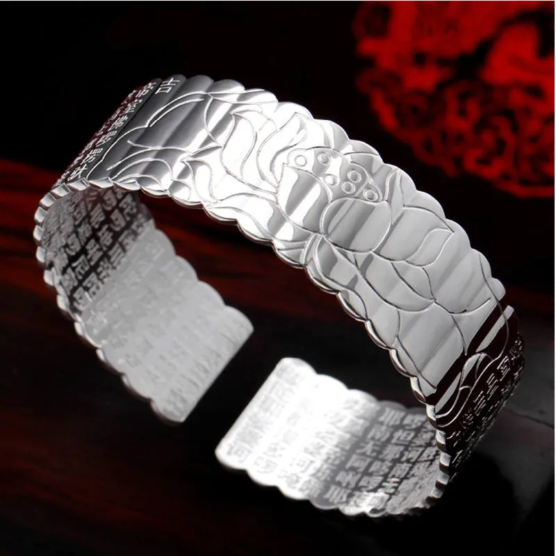 Vintage Jewelry Sutra Cuff Bangle Bracelet for Women in 925 Sterling Silver