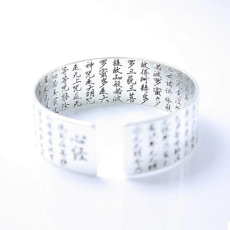 Vintage Jewelry Sutra Cuff Bangle Bracelet for Women in 925 Sterling Silver