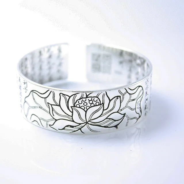 Vintage Jewelry Sutra Cuff Bangle Bracelet for Women in 925 Sterling Silver