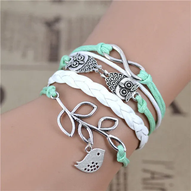 Vintage Owl Wings Infinity Bracelet