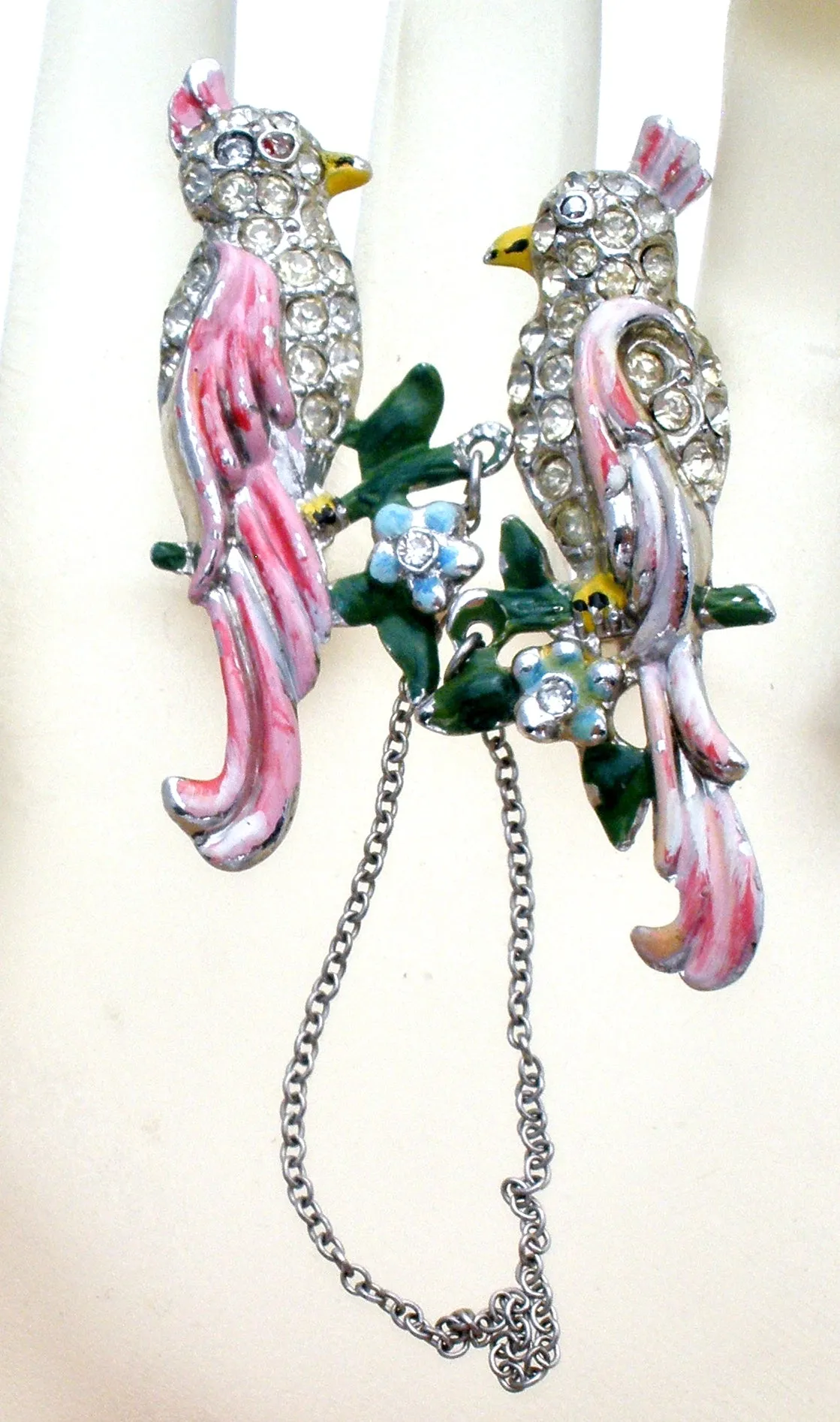 Vintage Pair of Birds Chatelaine Brooch Set