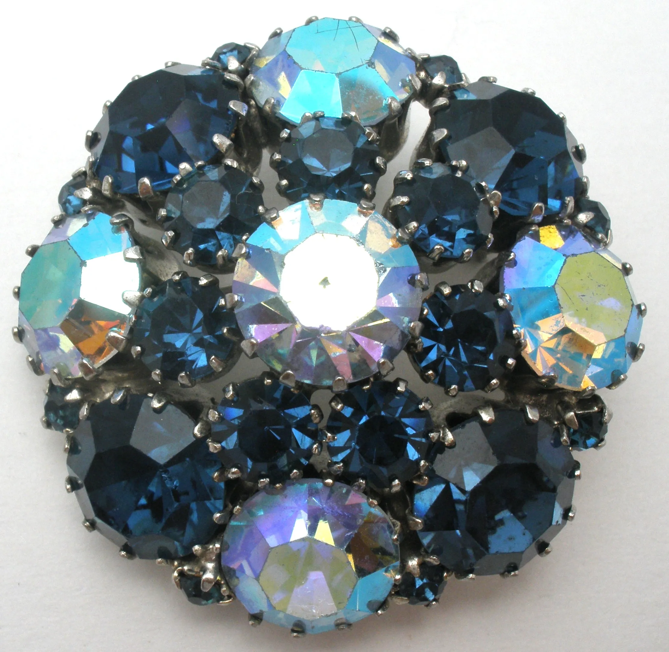 Weiss Blue Rhinestone Brooch Pin Vintage