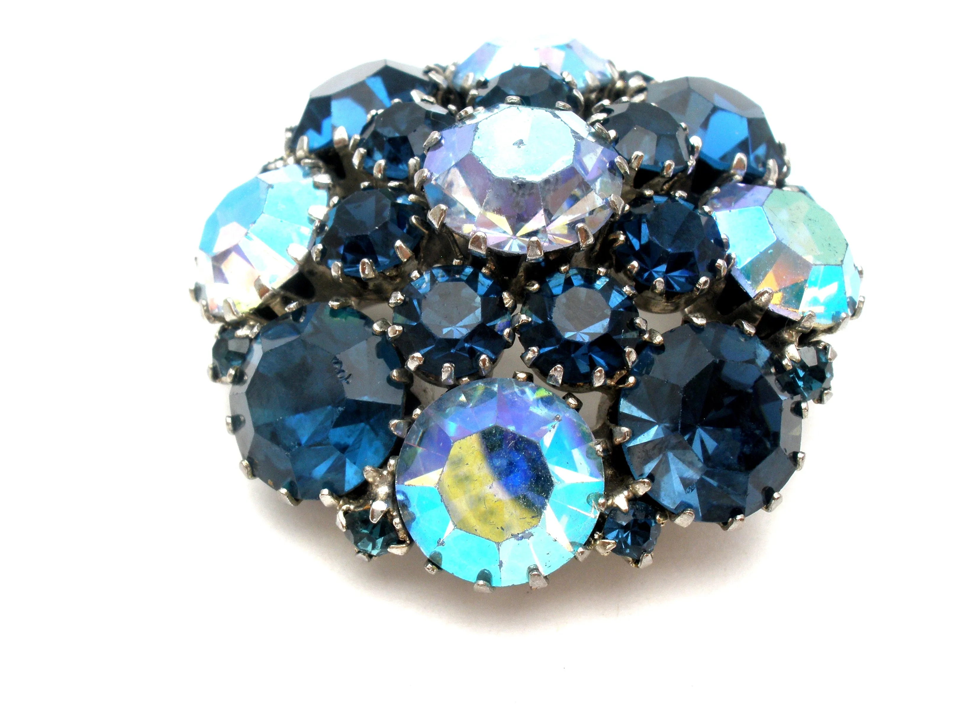 Weiss Blue Rhinestone Brooch Pin Vintage