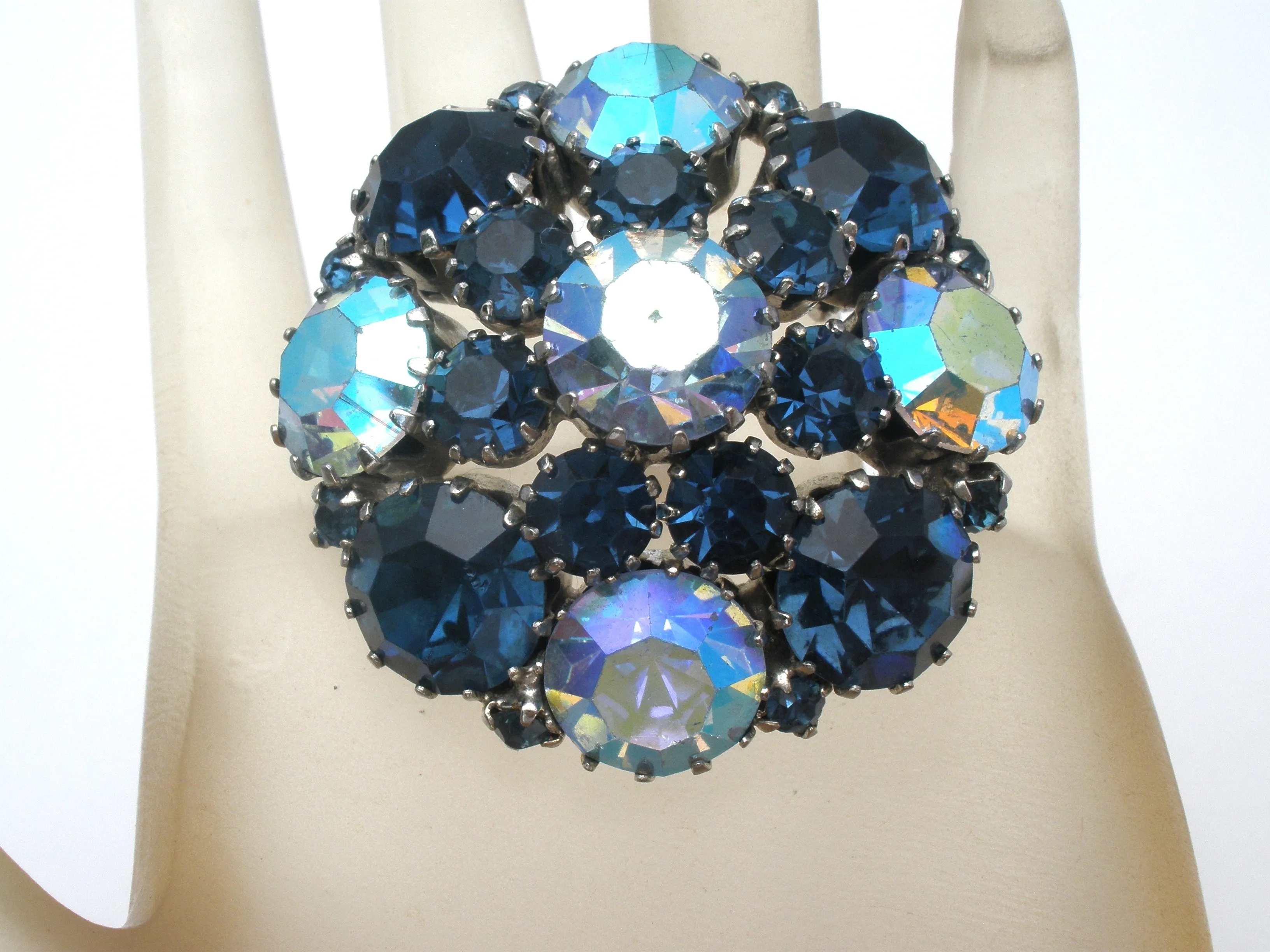 Weiss Blue Rhinestone Brooch Pin Vintage