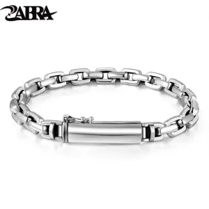 ZABRA Genuine 925 Sterling Silver Bracelet Man 7mm Thickness Customize Length Punk Rock Vintage Cross Bracelet Mans Jewelry