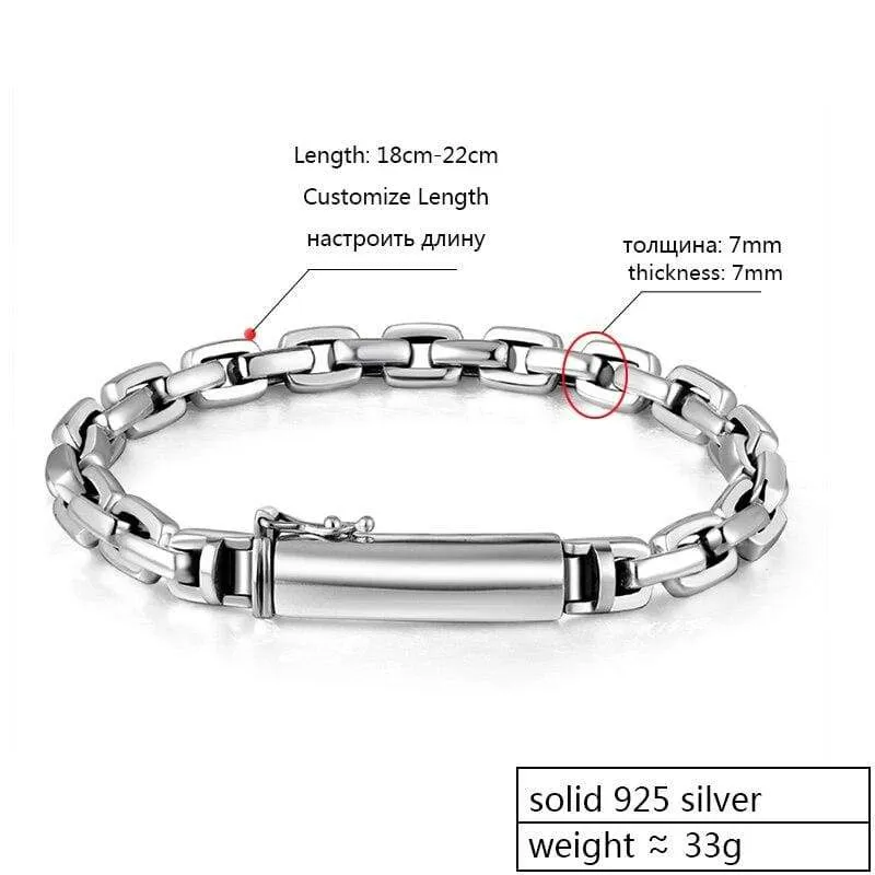 ZABRA Genuine 925 Sterling Silver Bracelet Man 7mm Thickness Customize Length Punk Rock Vintage Cross Bracelet Mans Jewelry