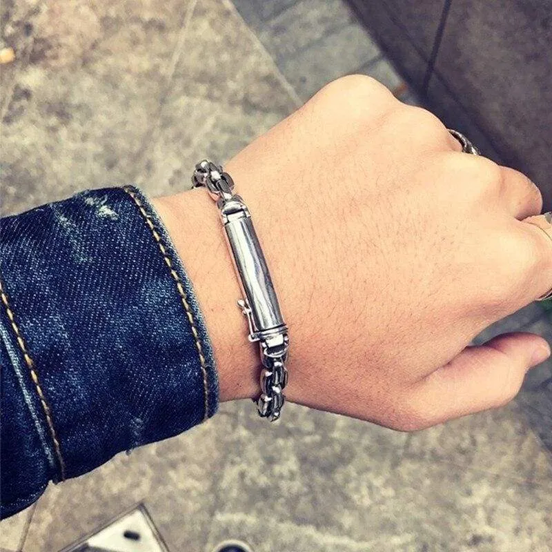 ZABRA Genuine 925 Sterling Silver Bracelet Man 7mm Thickness Customize Length Punk Rock Vintage Cross Bracelet Mans Jewelry